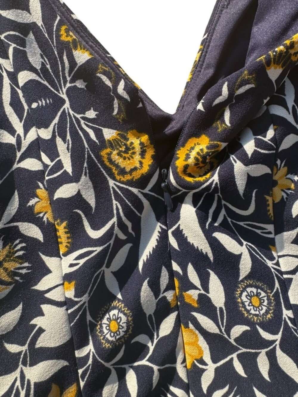 Floral Sleeveless A-Line Dress Navy/Yellow Medium Cotton V-Neck Back Fit & Flare - Picture 5 of 7